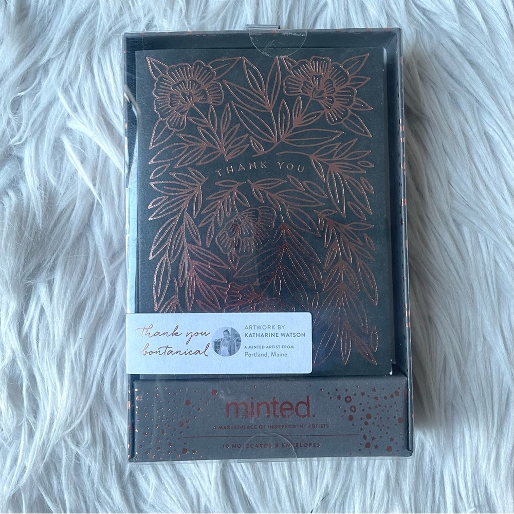 Minted | Thank You cards Bontanical pink rose foil on black